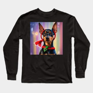 Manchester terrier painted in christmas style Long Sleeve T-Shirt